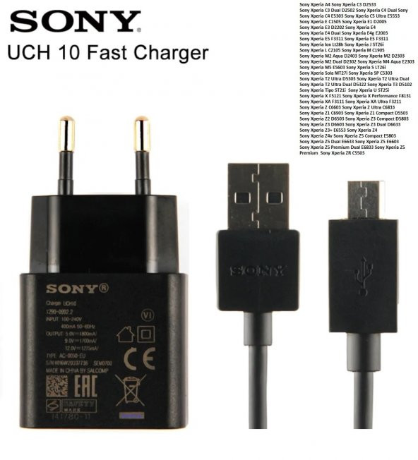 Sony Z2-Z3-Z5-E4-C5 Hızlı Şarj Aleti Cihazı ve Usb Kablosu