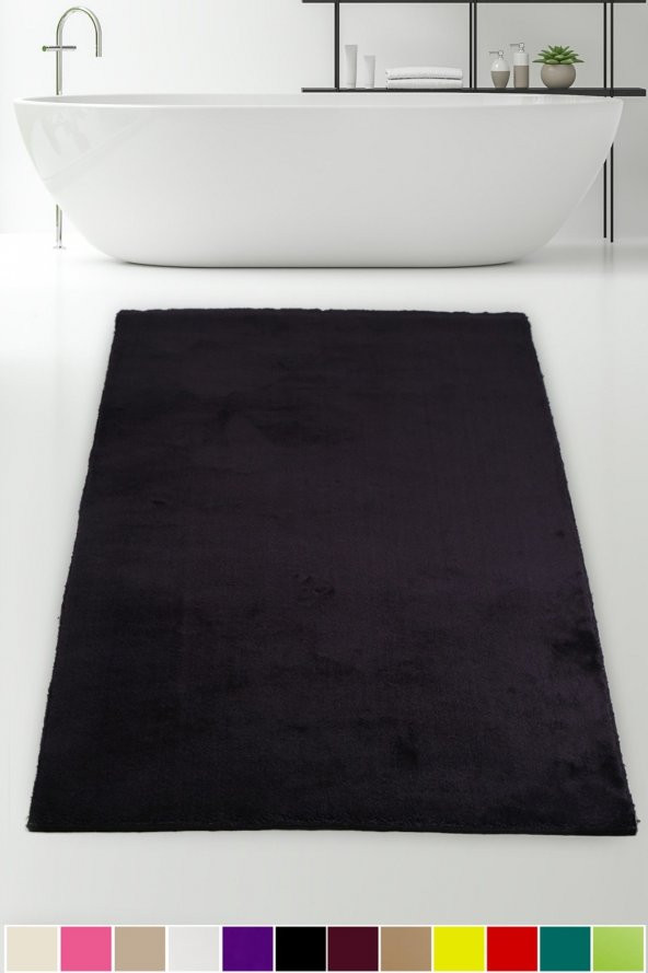 Bonny Home Elite Siyah 100x200 cm Köşeli Peluş Banyo Halısı Kaymaz Büyük Ebat Pofuduk Banyo Paspası