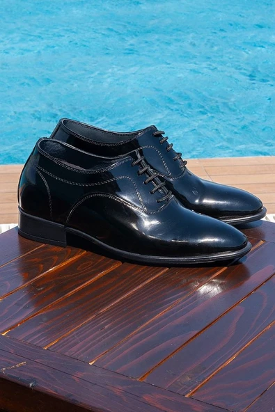 El Yapımı Hakiki Deri Özel Koleksiyon Rugan 7 Cm Boy Uzatan Gizli Topuk Klasik Ayakkabı Damatlık - 10