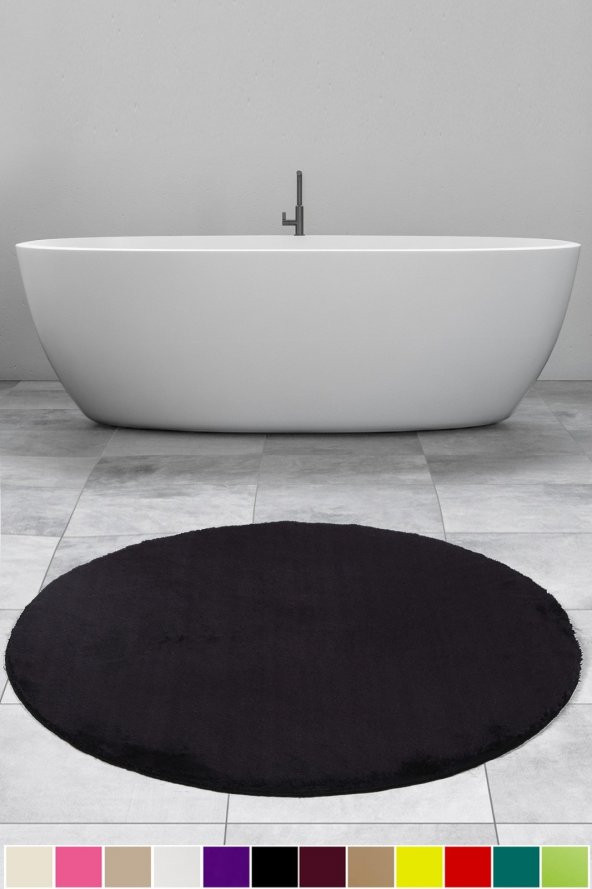 Bonny Home Elite Siyah 120x120 cm Yuvarlak Peluş Banyo Halısı Kaymaz Pofuduk Banyo Paspası