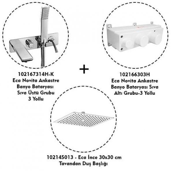 Eca Novita Ankastre Banyo Bataryası Duşlu 3 Parça Set  3 Yollu  ECA.ANKSET.BD304 - Resim 2