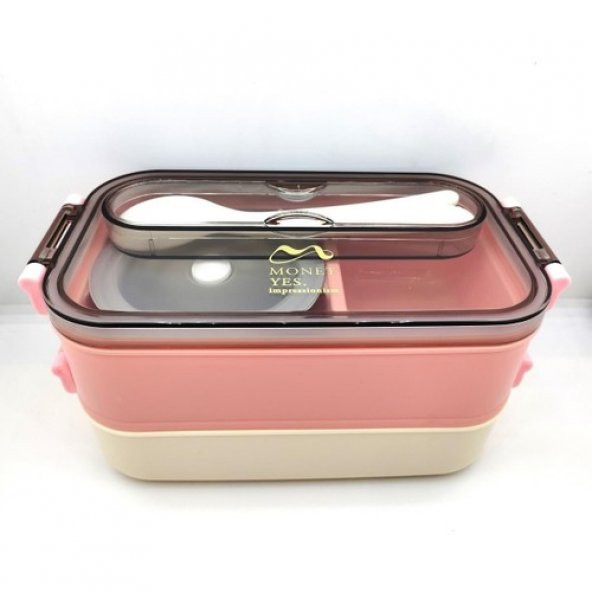 Vagonlife Çift Kat Paslanmaz Yemek Kabı Saklama Kabı Gıda Kabı 1500 ml Pembe XC-465