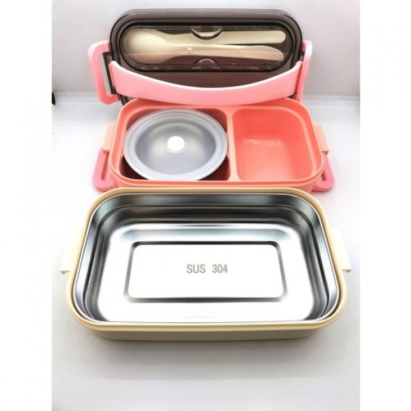 Vagonlife Çift Kat Paslanmaz Yemek Kabı Saklama Kabı Gıda Kabı 1500 ml Pembe XC-465 - 2