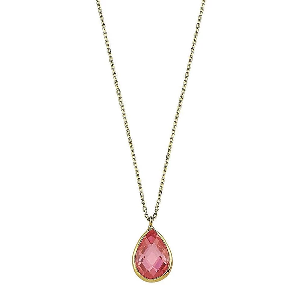 Altın Taşlı Kolye Pink Topaz 1.2 cm