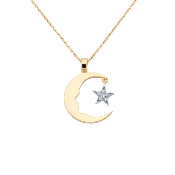 Altın Atatürk Kolye Ay Yıldızlı (Rose & Beyaz)