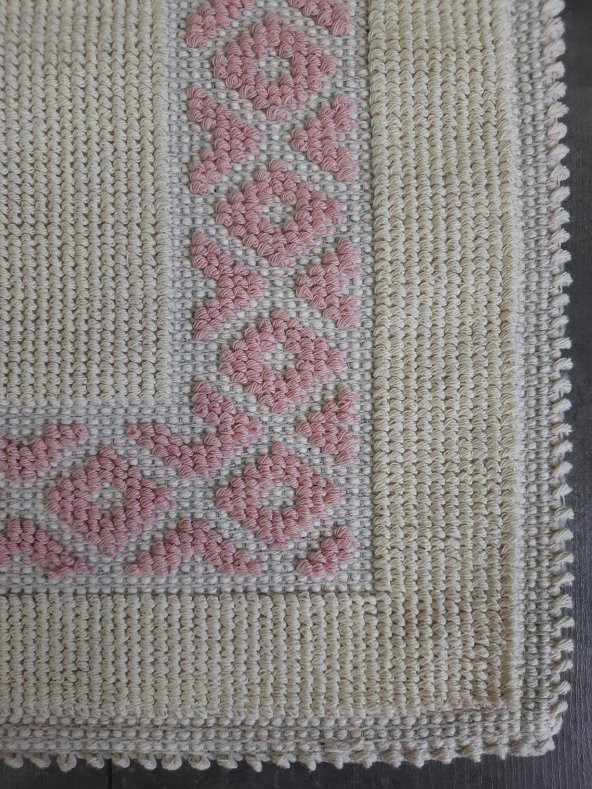 Soffy Doğal Pamuklu Pembe & Krem Ayak Paspası Ayak Havlusu 50x70 cm Banyo Paspası - 2