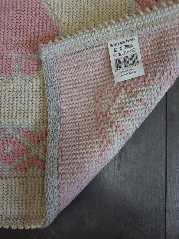 Soffy Doğal Pamuklu Pembe & Krem Ayak Paspası Ayak Havlusu 50x70 cm Banyo Paspası - 3