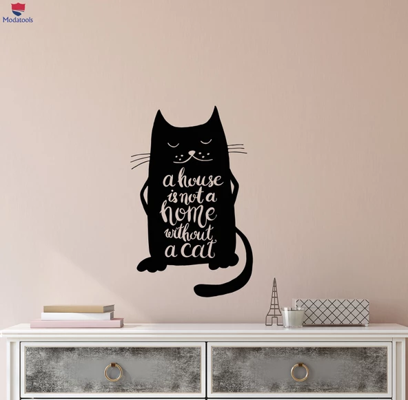 Oturma Odası, Ofis, Dükkan Duvar Sticker Komik Alıntı Evcil Hayvanlar Kediler Hayvan Evi Kedi Çıkartmaları Olmadan Ev Değildir