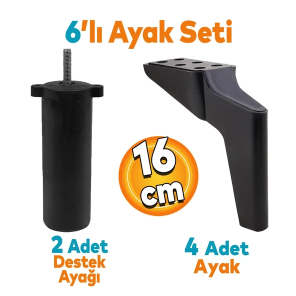 Logan 6'lı Set Mobilya Tv Ünitesi Çekyat Koltuk Kanepe Destek Ayağı 16 Cm Siyah Ayakları M8 Civata