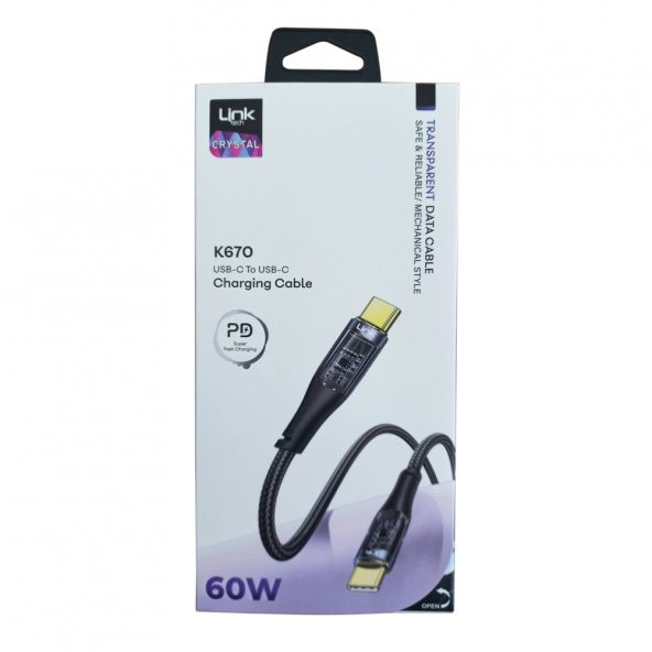 LinkTech K670 Safe Type-C - Type-C 60W 1.3m Örgü Şarj Kablosu - 7