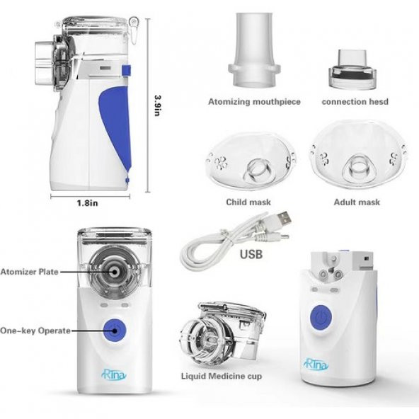 Rina Ultrasonic Taşınabilir Mesh Hava Makinesi Sessiz Nebülizatör - 5