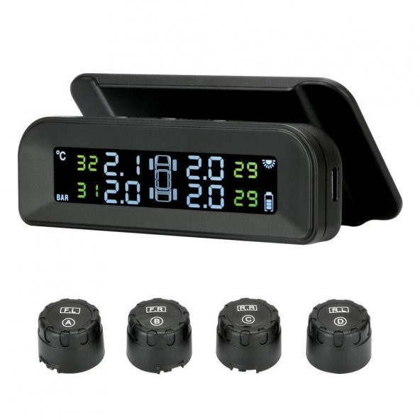 Jansite TPMS solar lastik basınç kontrol sistemi 22-87 psi, ön cama sabitleme, 4 harici sensörlü, araç lastiği, kablosuz, gerçek zamanlı alarm sistemi