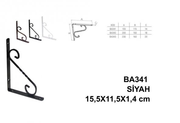 Beşel Ferforje Raf Altı Raf Demiri Mat Siyah 15,5x11,5x1,4 cm No:1 - 2