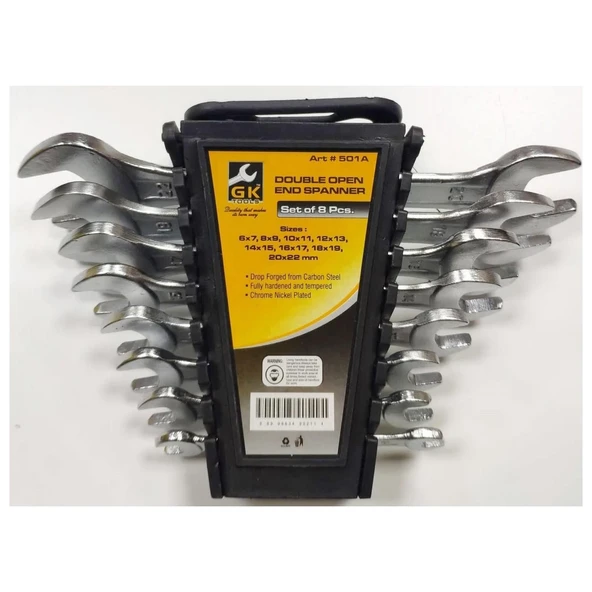 Gk Tools 8'li Çatal Ağız Anahtar Takımı Düz Anahtar 6x22 mm