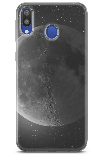 Samsung Galaxy M20 Kılıf Seri Moon 30 Ay Zoom Kenarları Şeffaf Kapak Kirli Beyaz