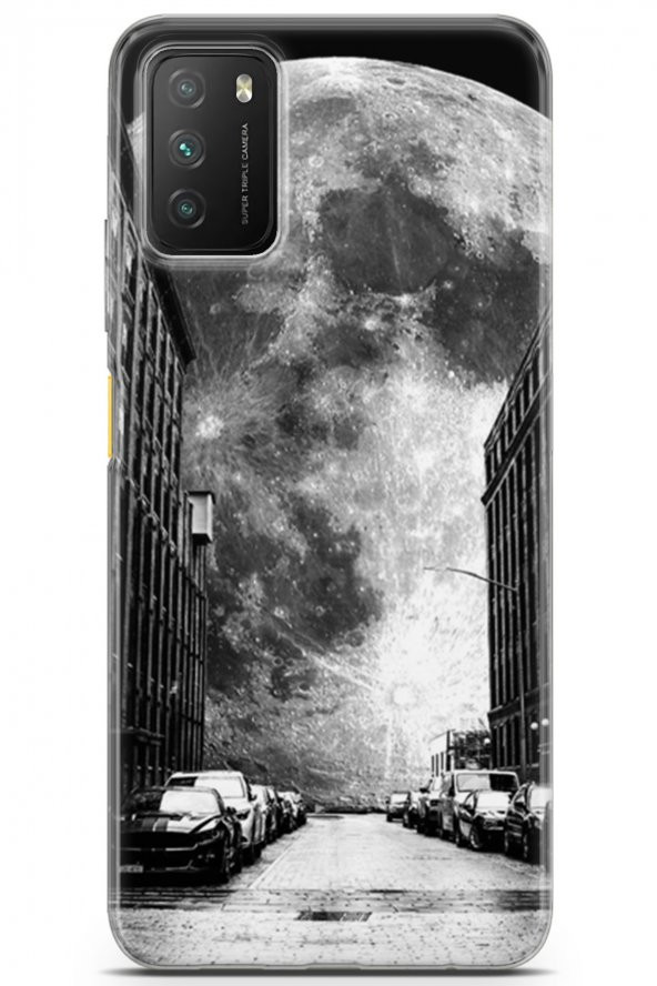 Xiaomi Poco M3 Kılıf Seri Moon 26 Newyork Sokaklarında Soft Kapak Koyu Gri