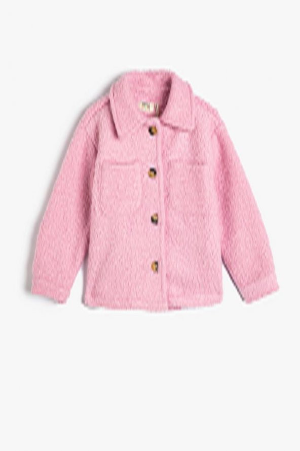 Koton Kız Çocuk Peluş Gömlek Ceket Cep Detaylı Düğmeli