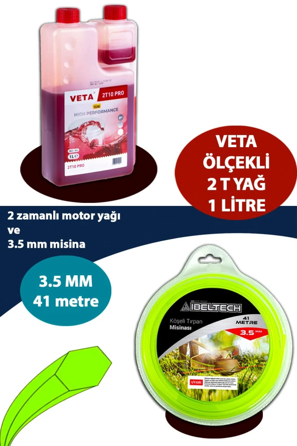 Germany Style VETA 2T 1 Litre Ölçekli Yağ  ve 6 Köşe 3.5 mm 41 Metre Tırpan Misinası Sağlam