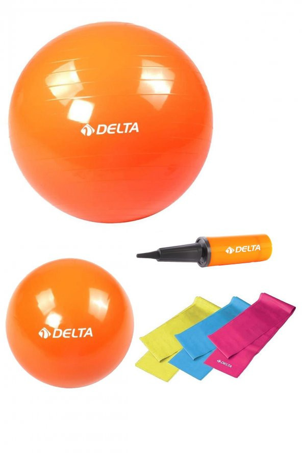 Delta 85 cm-25 cm Pilates Topu 3lü Pilates Bandı Egzersiz Direnç Lastiği Pilates Topu Pompası Seti