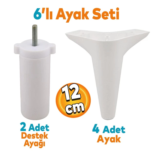 Aspen 6'lı Set Mobilya Tv Ünitesi Çekyat Koltuk Kanepe Baza Destek Ayağı Ayakları 12 Cm Beyaz M8
