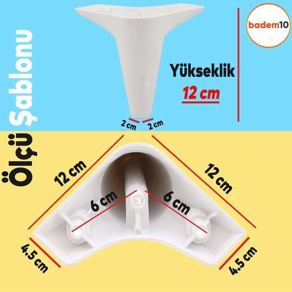 Aspen 6'lı Set Mobilya Tv Ünitesi Çekyat Koltuk Kanepe Baza Destek Ayağı Ayakları 12 Cm Beyaz M8 - 2