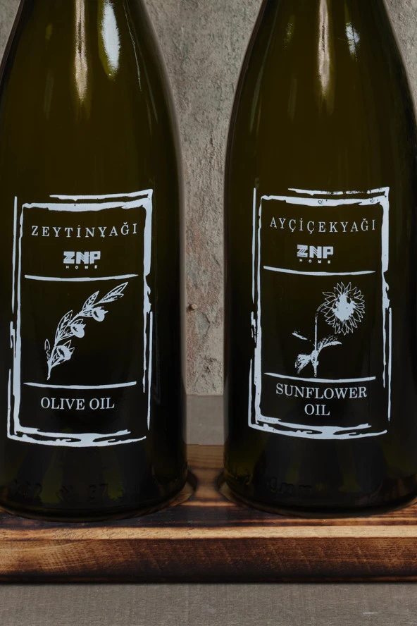 Amber | Ahşap Standlı 2li 350 ml Zeytinyağı Sıvıyağ Şişesi Yağlık Yağdanlık - 4