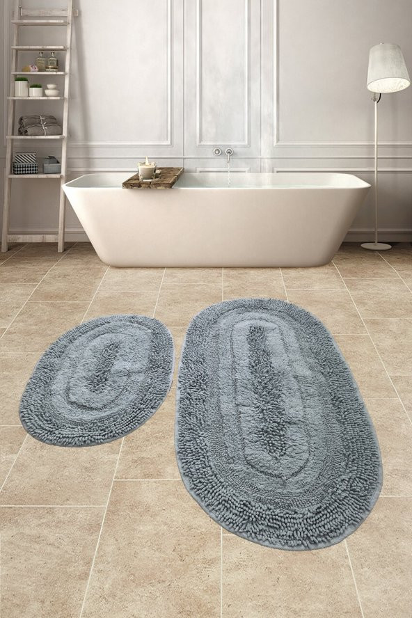 Doğal Pamuklu Spagetti Oval Mint 2li Banyo Paspası Seti Banyo Halısı Klozet Takımı