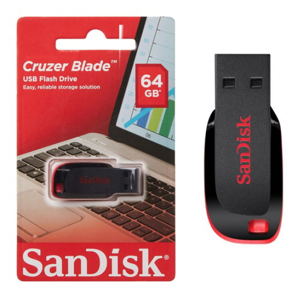 64 GB  SanDisk Cruzer Blade SDCZ50-064G-B35 Usb 2.0 Flash Bellek