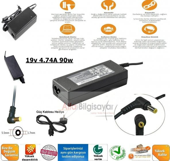 Acer eMachines E642, E642G, E642Z,   Adaptör Şarj Cihazı Güçlü Güvenli Notebook Şarj Aleti A+++