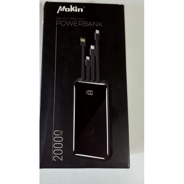 ASLANTİC MOKİN 20000MAH 3 KABLOLU POWERBANK  SİYAH