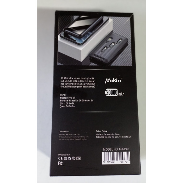 ASLANTİC MOKİN 20000MAH 3 KABLOLU POWERBANK  SİYAH - 2
