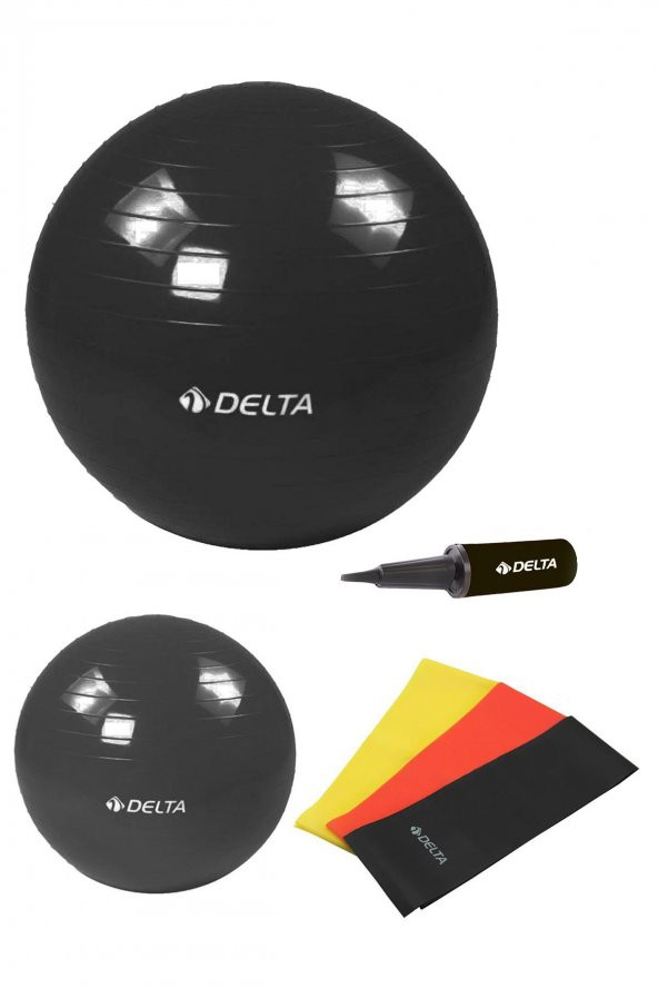 Delta 75 cm-25 cm Pilates Topu 3lü Pilates Bandı Egzersiz Direnç Lastiği Pilates Topu Pompası Seti