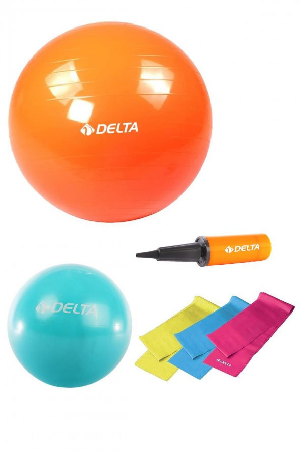 Delta 75 cm-20 cm Pilates Topu 3lü Pilates Bandı Egzersiz Direnç Lastiği Pilates Topu Pompası Seti
