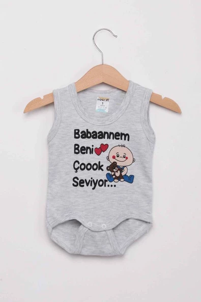 Babaannem Beni Çok Seviyor Bebek Zıbın | Gri