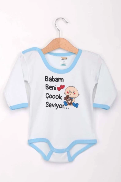 Babam Beni Çok Seviyor Kız Bebek Uzun Kollu Zıbın | beyazmavi