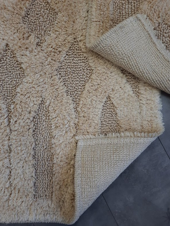 Alaiye Bej 2li Banyo Paspası Seti 100 Pamuk Dokuma Tufting Klozet Takımı - 2