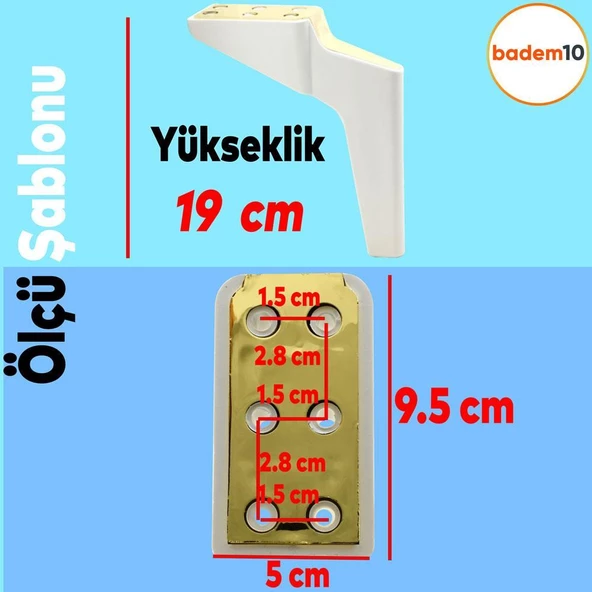 Logan 6'lı Set Mobilya Tv Ünitesi Konsol Koltuk Kanepe Destek Ayağı 19 Cm Beyaz Altın Ayakları M8 - Resim 2