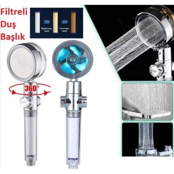 3B Trend Duş Başlığı, Filtreli Pervane 360° Döner Yüksek Basınçlı Filtreli ve Durdurma Şalterli - 5