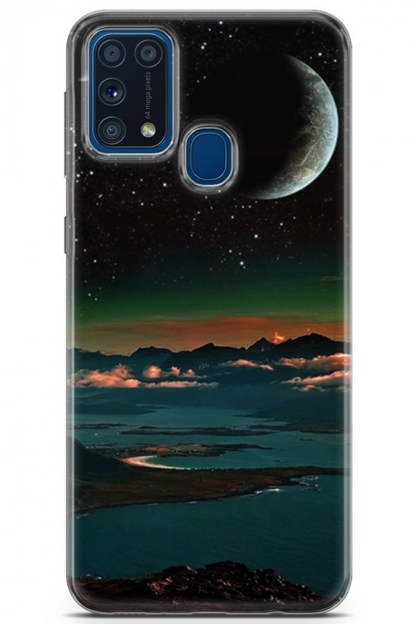 Samsung Galaxy M31 Kılıf Seri Moon 29 Galaksi Leke Tutmaz Kapak Petrol - 1