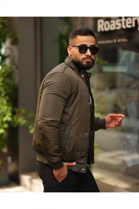 Tomiross-Haki Yeşil Erkek Dik Yaka Su ve Rüzgar Geçirmez Slim Fit Elyaf Dolgulu Mont RAMON-9387 - 3