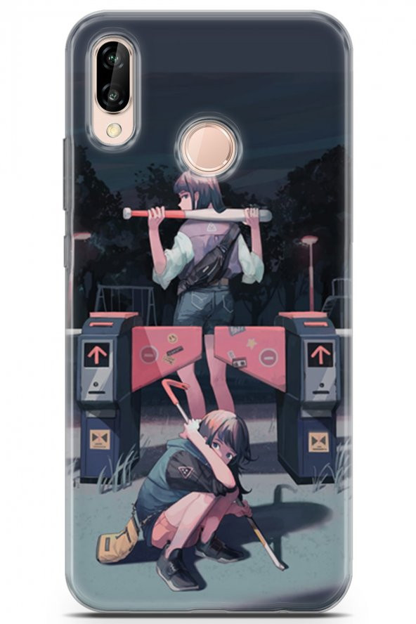 Huawei P20 Lite Kılıf Seri Anime 11 Beyzbol Sopası 4K Baskılı Kılıf Siyah