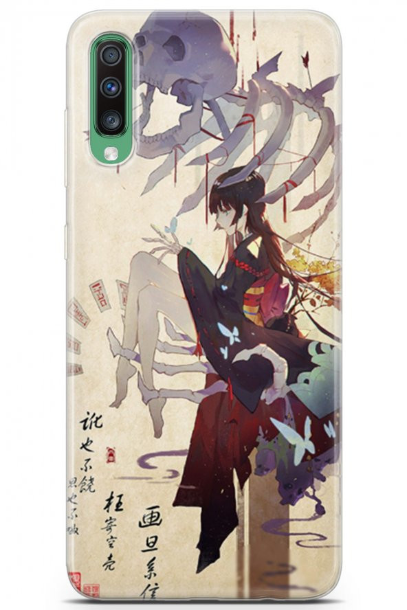 Samsung Galaxy A50 Kılıf Seri Anime 13 Kurukafa Case Kapak Yeşil