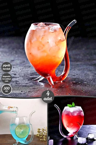 4'lü Retro Pipetli Stil Bardak Flüt Dekor Soğuk Sıcak Meşrubat Kokteyl Bardağı Dayanıklı Cam Bardak ürün görseli 1