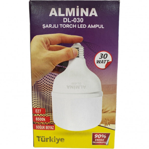 Almina 30 Wat Şarjlı LED Ampul E27 Duy Almina