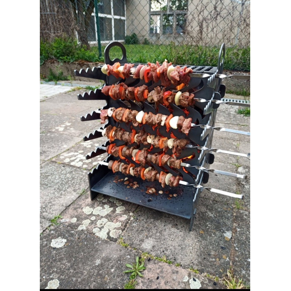 Mangal Dikey Şiş Kebap Izgara 6 Adet Şiş Kamp Ve Bahçe Barbekü