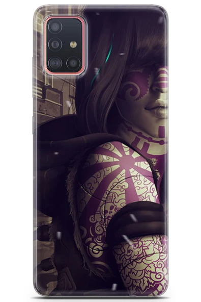 Samsung Galaxy A51 Kılıf Orijinal Seri Anime 24 Dövmeli Kız Darbe Emici Kılıf Kırmızı - 1