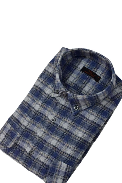 Erkek Pamuklu Kışlık Çift Cep Kapaklı Renk Gömlek BGL-ST03266 - Resim 11