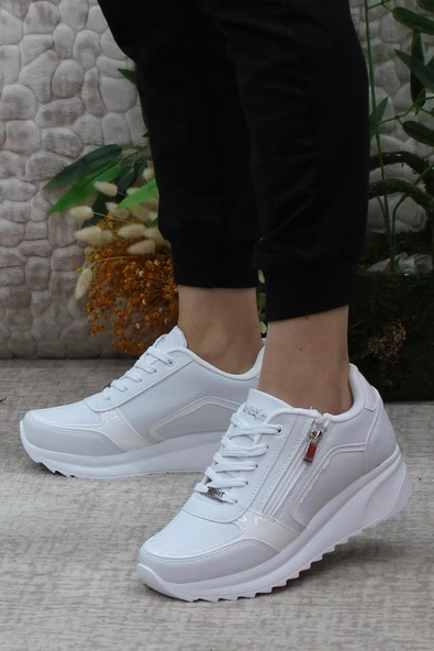 Mehmet Mete 2161 Anatomik Fermuarlı Bağçıklı Dolgu Taban Kadın Spor Ayakkabı - Resim 8