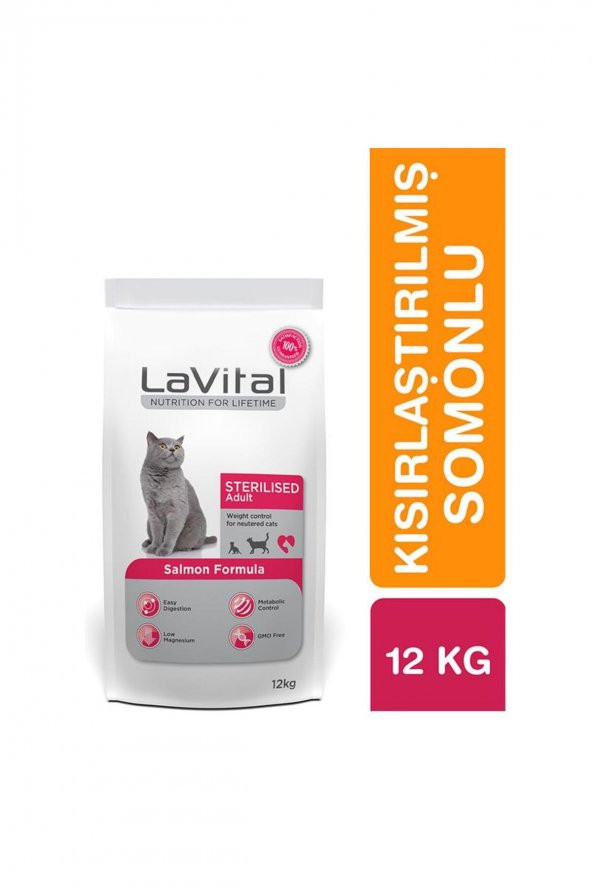 LaVital Kilo Kontrolü için Somonlu Kısırlaştırılmış Kedi Maması 12kg