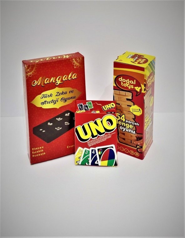Doğal Toys Jenga-Uno-Mangala 3ü Bir Arada Akıl Kutu Oyunları